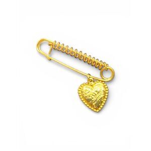 Vintage Gold-Tone Heart Charm Safety Pin Brooch Romantic Coquette